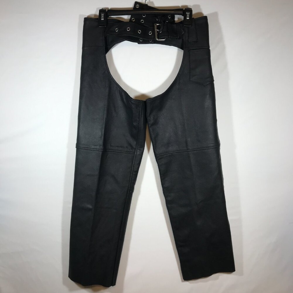 Highway Hawks Adult Small Black Lined Leather Motorcycle Bike Riding Chaps